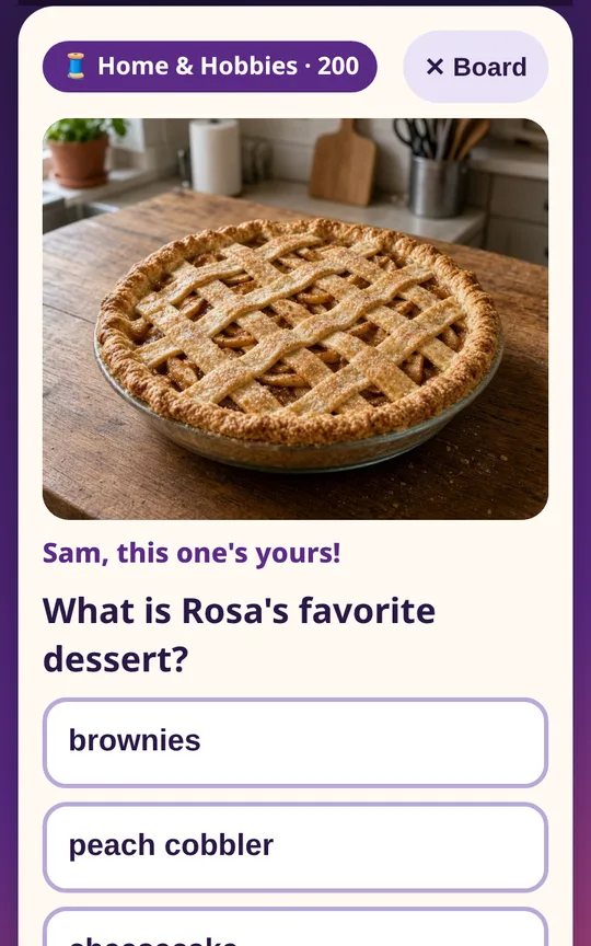 Screenshot of Trivia Board on a phone