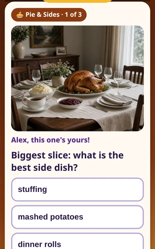 Screenshot of Thanksgiving Table Game on a phone